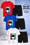 Children's Panda Colorful Canvas Eyeglasses Printed Crew Neck 3-Piece T-Shirt - Shorts Set