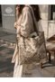 Vintage Patterned Cloth Tote Bag, Printed Canvas Fabric Detailed Daily Women's Hand and Shoulder Beach Bag - 7