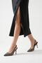 Satin Stone Pointed Toe Brown Color Women's Thin Heeled Evening Dress Shoes - 4