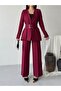 Pile Detail Belted Blazer Jacket and Trousers Two-Piece Set