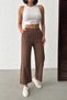 Women's Brown High Waist Elastic Waist Loose Wide Leg 100% Cotton Linen Casual Summer Trousers - 4