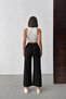 Women's Black High Waist Elastic Waist Loose Wide Leg 100% Cotton Linen Casual Summer Trousers - 3