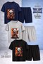 Children's Panda Ninja Sword Printed Crew Neck 3-Piece T-Shirt - Shorts Set