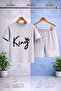 Children's Thin King Handwritten g Tacli Black Printed Crew Neck T-Shirt - Shorts Set