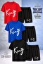 Children's Thin King Handwritten g Tacli White Printed Crew Neck 3-Piece T-Shirt - Shorts Set