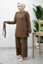 Buttoned Belted Waist Double Suit Tsd260200 Brown - 5