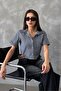 Black Striped Shirt with Belt Detail |   Vmd2646