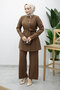 Buttoned Belted Waist Double Suit Tsd260200 Brown - 3