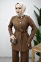 Buttoned Belted Waist Double Suit Tsd260200 Brown - 2