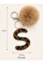 Leopard Patterned Leather Letter Keychain Charm with Pompom Bag Ornament Accessory with Hook Stylish Design for Women - 6