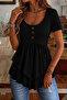New Season Women's Short-Sleeved Round-Neck Buttoned Viscose Holiday Blouse with Asymmetrical Front Cut Detail - 3
