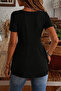 New Season Women's Short-Sleeved Round-Neck Buttoned Viscose Holiday Blouse with Asymmetrical Front Cut Detail - 4