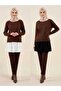 Hijab 2-Piece Set Black-Ecru Quality Crepe Inner Layer Saver Lengthening Skirt Lycra Slit Half Shirt - 4