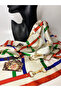 Red and White Belt Patterned Double-Sided Square Scarf (70X70 cm) - 5