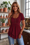 New Season Women's Short-Sleeved Round-Neck Buttoned Viscose Holiday Blouse with Asymmetrical Front Cut Detail