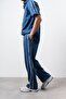Men's Stripe Detailed Denim Baggy Trousers Navy Blue - 3