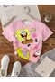 Girl's Spongebob Printed T-Shirt - 100% Cotton Colorful Fun T-Shirt (Pink) - 2