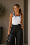 White Knitwear Black Stripe Contrast Detailed Basic Athlete Blouse Stretchy Fabric - 3