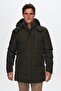 Regular Fit Khaki Windproof Water Repellent Fiber Filled Removable Hooded Winter Coat