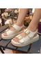 Cream Comfortable Gold Buckle Daily Sandals
