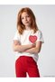 Lcw Kids Ecru Crew Neck Heart Embroidered Girls' T-Shirt