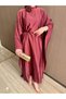 Collar Rose Detailed Bat Sleeve Satin Dress - 4