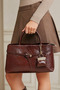 Brown Elegant Textured Women's Hand and Shoulder Bag with Metal Accessories Stylish Design Suitable for Daily Use - 6