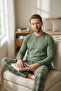 Men's 100% Cotton Ghost Pajama Set Long Sleeve Buttoned Collar Combed Cotton Top with Plaid Pants Home Wear Set - 2