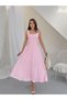Women's Square Collar Premium Quality Lace Detail on the Chest Polka Dot Lined Stylish Summer Poplin Dress - 3