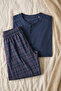 Men's 100% Cotton Ghost Pajama Set Long Sleeve Buttoned Collar Combed Cotton Top with Plaid Pants Home Wear Set - 5