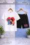 Children's Stch Girls' Heart-Printed Crew Neck 3-Piece T-Shirt - Shorts Set - 2