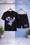 Children's Stch Single Heart on Sleeve Printed Crew Neck 3-Piece T-Shirt - Shorts Set - 2