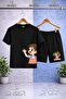 Children's Sinser Girls Left Side Printed Crew Neck T-Shirt - Shorts Set