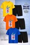 Children's Tavsan Boys Pink Canvas Printed Crew Neck 3-Piece T-Shirt - Shorts Set