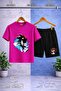 Children's Snic Black Blue Canvas Printed Crew Neck T-Shirt - Shorts Set