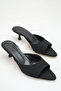 Women's heeled slippers - 5 cm stiletto heel pointed toe satin black - 3