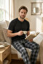 Men's 100% Cotton Ghost Pajama Set Short Sleeve Buttoned Collar T-Shirt with Plaid Pants Summer Home Wear Set - 2