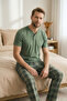 Men's 100% Cotton Ghost Pajama Set Short Sleeve Buttoned Collar T-Shirt with Plaid Pants Summer Home Wear Set - 2