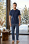 Men's 100% Cotton Ghost Pajama Set Short Sleeve Buttoned Collar T-Shirt with Plaid Pants Summer Home Wear Set