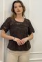 100% Cotton Women's Italian Blouse with Embroidery on the Front and Laced Collar and Sleeves - 5