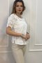 100% Cotton Women's Italian Blouse with Embroidery on the Front and Laced Collar and Sleeves - 4
