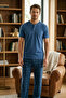 Men's 100% Cotton Ghost Pajama Set Short Sleeve Buttoned Collar T-Shirt with Plaid Pants Summer Home Wear Set