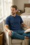 Men's 100% Cotton Ghost Pajama Set Short Sleeve Buttoned Collar T-Shirt with Plaid Pants Summer Home Wear Set - 2