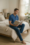 Men's 100% Cotton Ghost Pajama Set Short Sleeve Buttoned Collar T-Shirt with Plaid Pants Summer Home Wear Set - 4