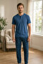 Men's 100% Cotton Ghost Pajama Set Short Sleeve Buttoned Collar T-Shirt with Plaid Pants Summer Home Wear Set - 3