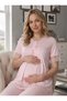 New Season Pink Stylish Lace Detailed Summer Design Short Sleeve Buttoned 100% Cotton Maternity Pajama Set - 4
