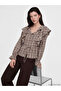 Nevavm V-Neck Plaid Ruffled Women's Shirt with Difference