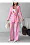 Women's Pleated Detailed Double Belted Blazer Jacket Pants Double Suit - 7