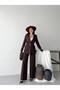 Women's Pleated Detailed Double Belted Blazer Jacket Pants Double Suit - 7