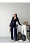 Women's Pleated Detailed Double Belted Blazer Jacket Pants Double Suit - 4